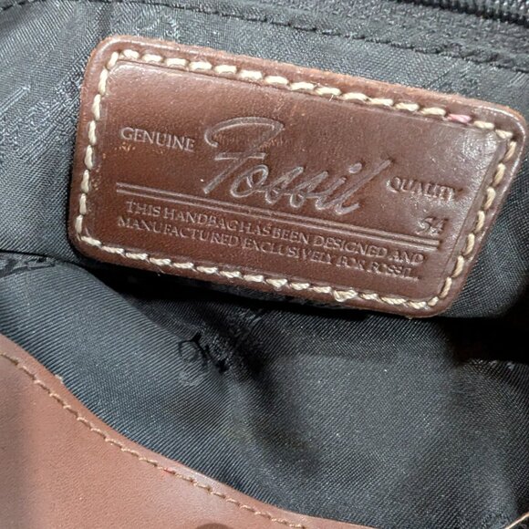 Fossil No. 54 Vintage Y2K Blue Denim Brown Leather Trim Small Tote Handbag Purse - Picture 10 of 11